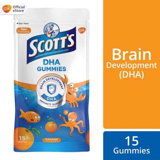 Scott’s DHA Chewable Gummies, Fish Oil Omega 3 Children Supplement for Immunity and Brain Development Support, Orange Flavour, 15s